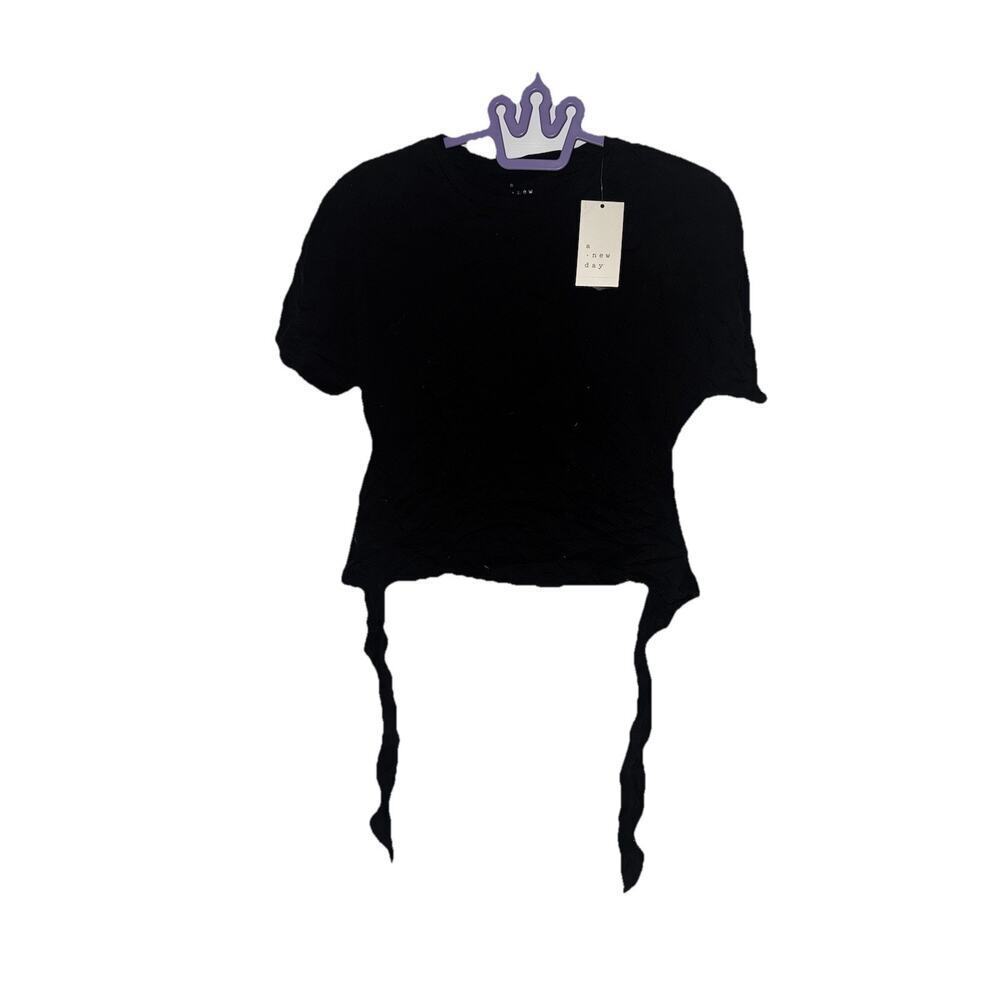 A New Day Women’s Black Tie Front Crop Top Short Sleeve Size XS New